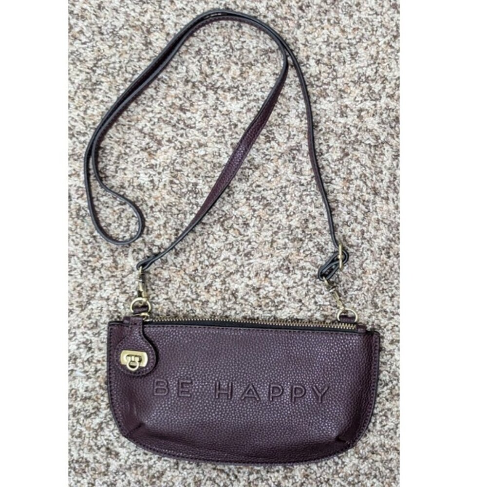 BE HAPPY Vegan Pebbled Faux Leather Cross Body Bag Wallet Adjustable Strap NICE